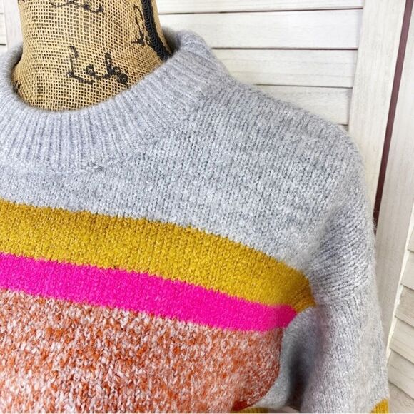 Lou & Grey for Loft Multi Stripe Chunky Knit Sweater Gray Yellow Pink Small - Picture 6 of 13
